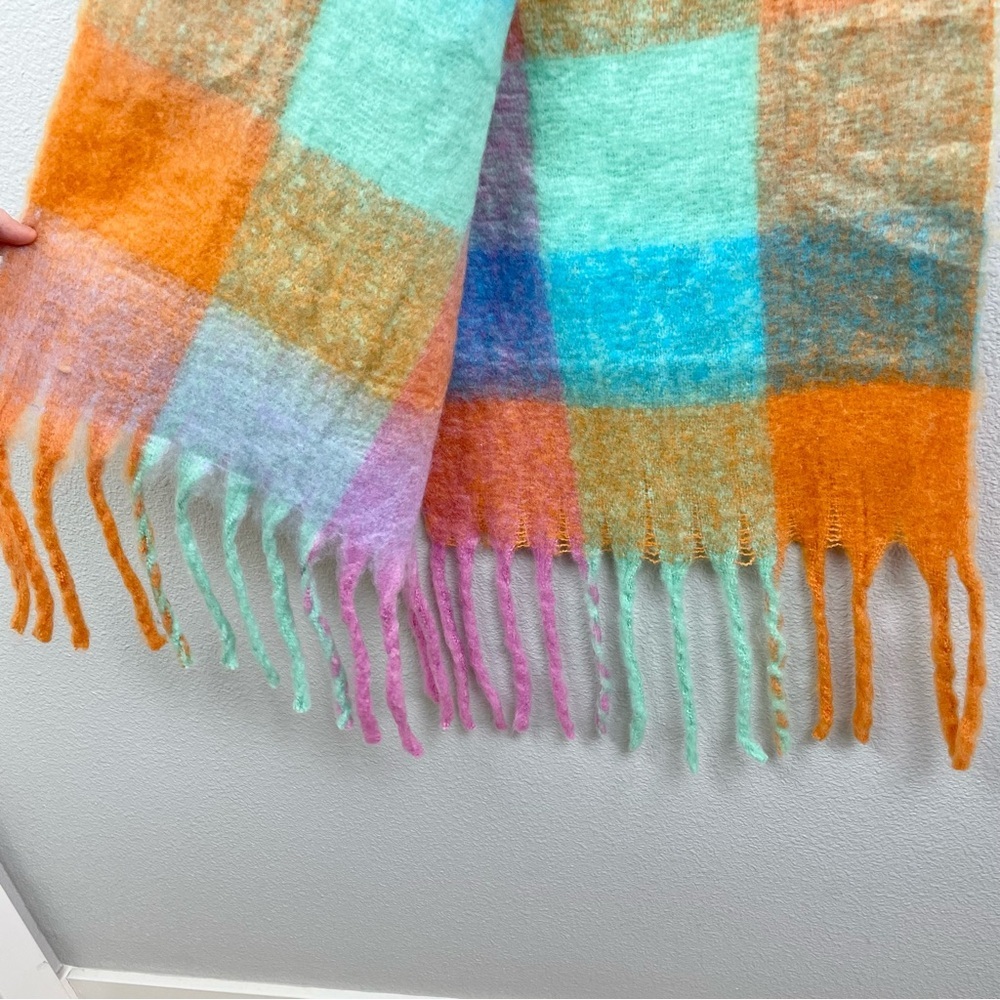 Sarta Allie Pastel Square Color Block Heavyweight Scarf Fringed Colorful Scandi - Picture 6 of 12